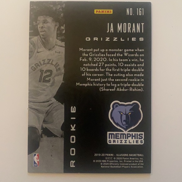 ⚡️Ja Morant RC No. 161 2019/20 Panini Illusions Basketball Card - Picture 3 of 4